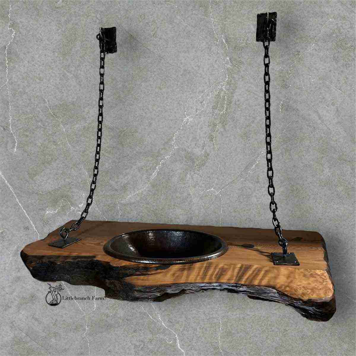 Wood slab bathroom vanity.